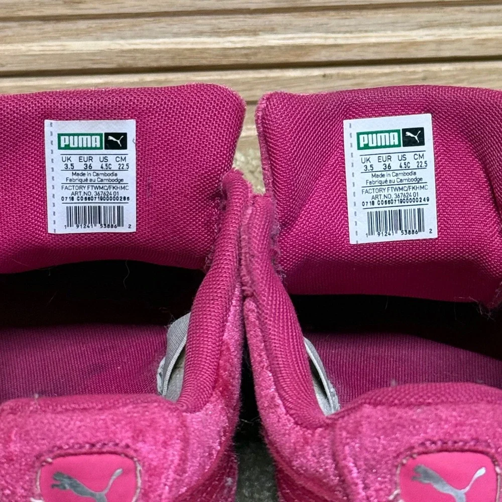 Kids Puma Velour‎ Low Top Sneakers Pink Size 4.5 US Velour Y2K Skater Shoes